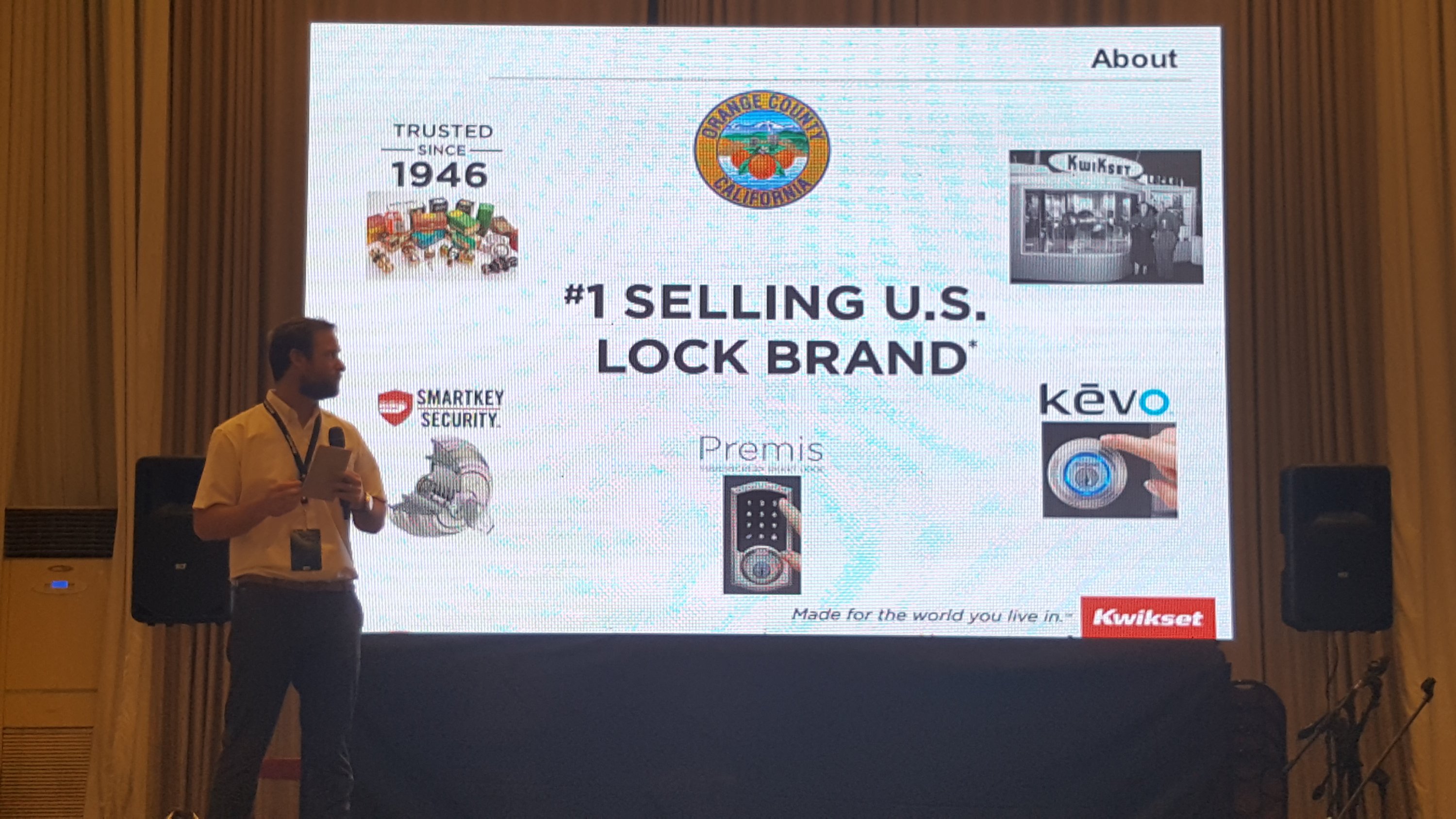 Kevin Sander, International Brand Manager, discussing Kwikset's brand's premise and promise that is 