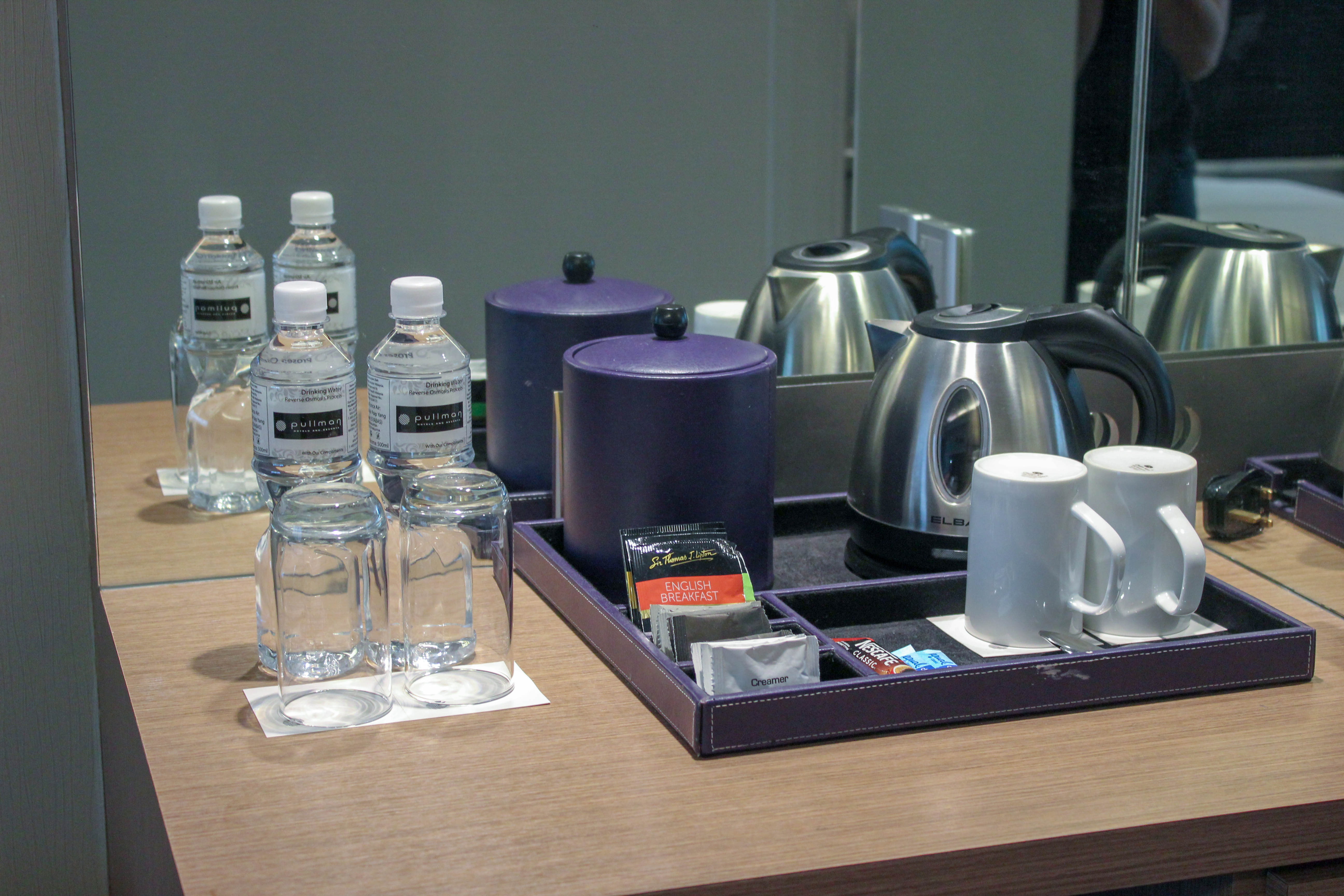 Complimentary bottled water, coffee and tea