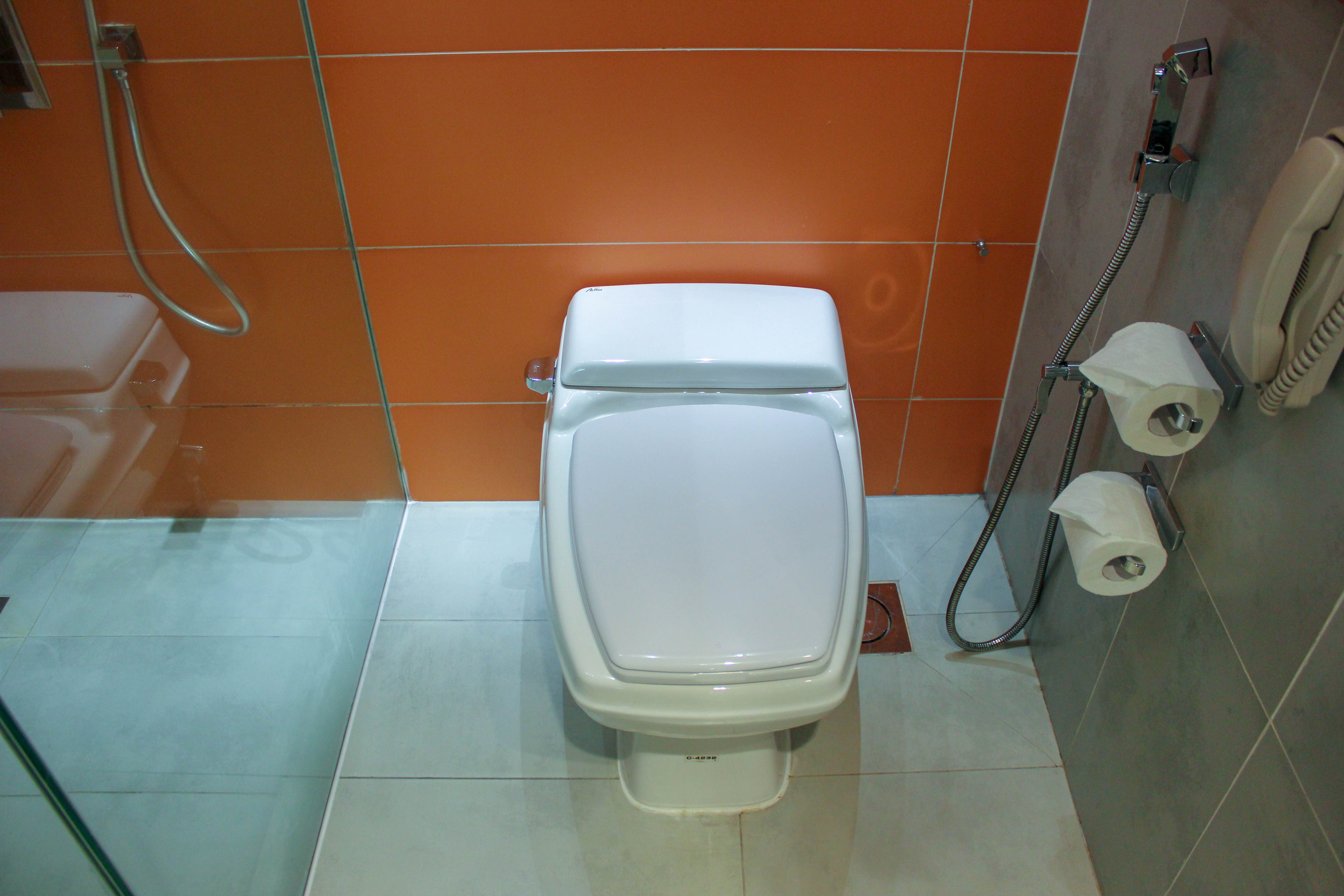 Toilet with nearby telephone for convenience